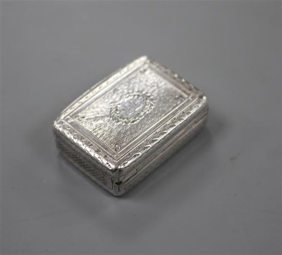 A George IV silver rectangular vinaigrette by William Ellerby, London, 1826, 39mm, 22.8 grams.